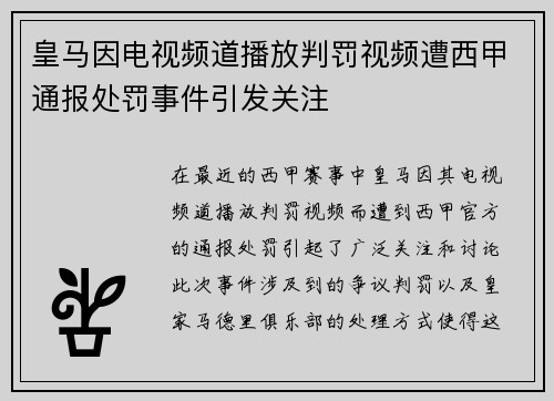 皇马因电视频道播放判罚视频遭西甲通报处罚事件引发关注 皇马因电视频道播放判罚视频遭西甲通报处罚事件引发关注